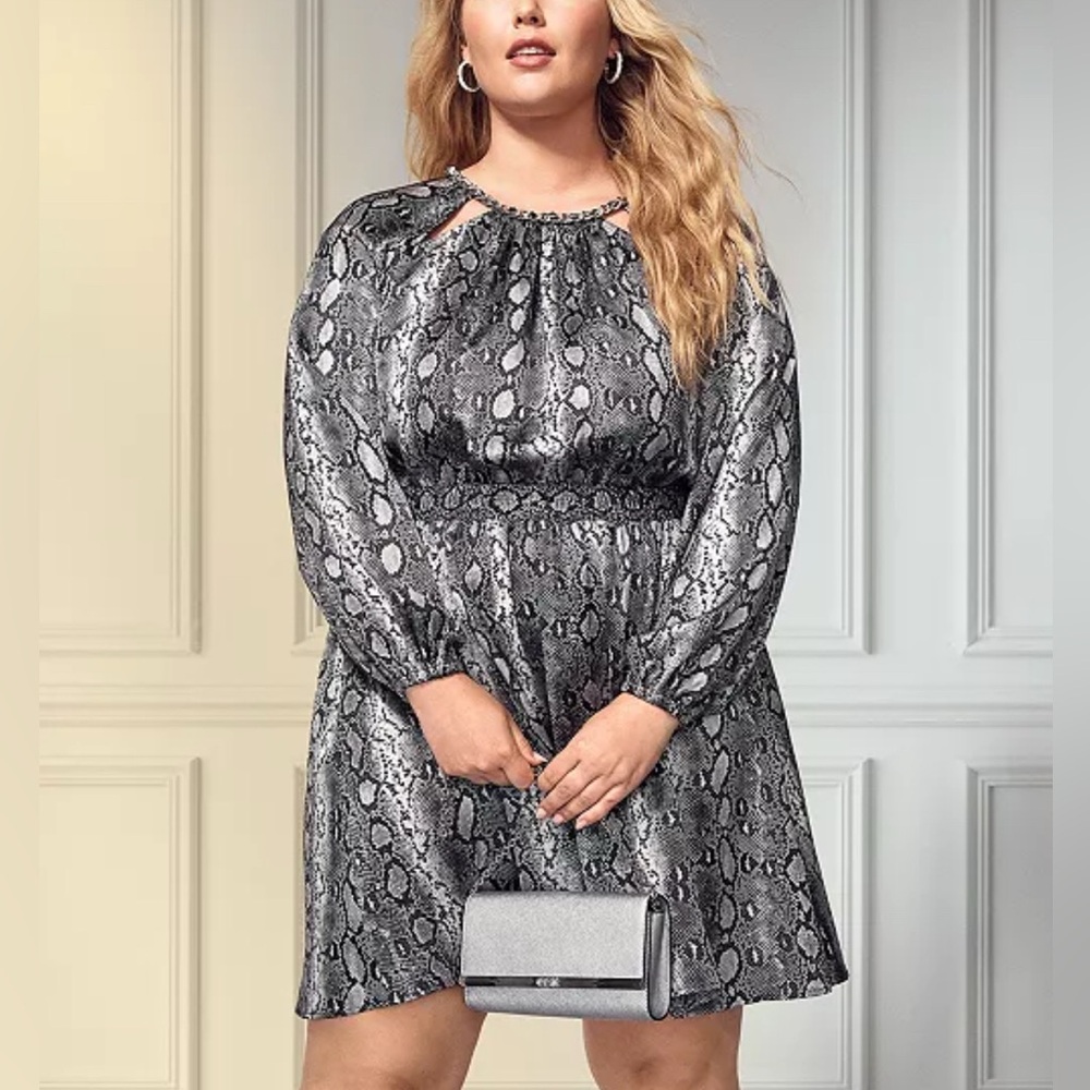 Michael Kors
Plus Size Snakeskin-Print Chain-Neck Mini Dress